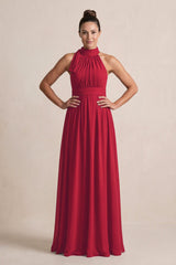 Burgundy Chiffon Halter A-Line Mother of the Bride Dress | KISSBRIDAL