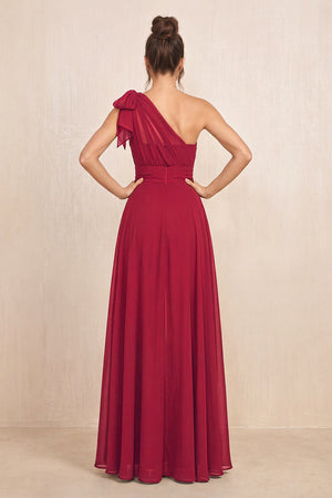 Burgundy One-Shoulder Chiffon Mother of the Bride Jumpsuits (2) | KISSBRIDAL