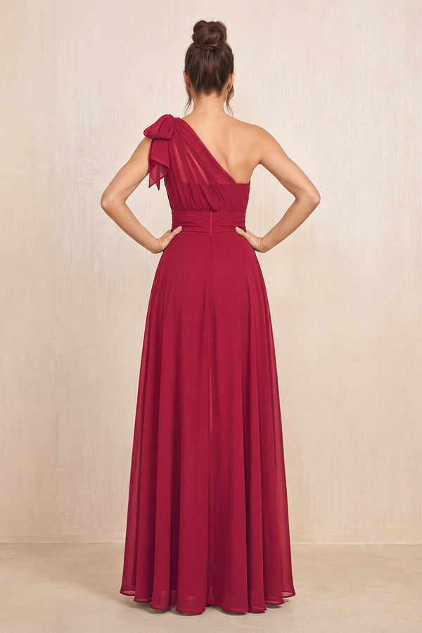 Burgundy One-Shoulder Chiffon Mother of the Bride Jumpsuits (2) | KISSBRIDAL