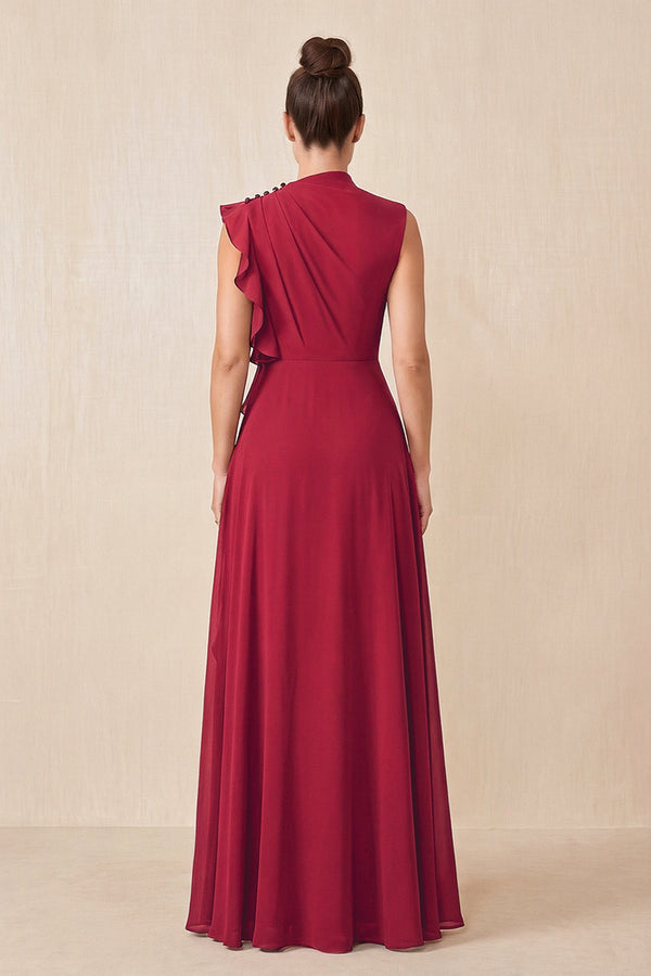 Burgundy Ruffled A-Line Chiffon Mother of the Bride Dress (2) | KISSBRIDAL