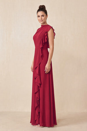 Burgundy Ruffled A-Line Chiffon Mother of the Bride Dress (3) | KISSBRIDAL