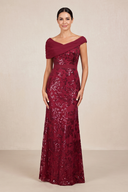 Burgundy Sheath Pleated V-Neck Mother of the Bride Dress with Sequins | KISSBRIDAL