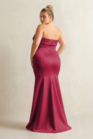 Burgundy Strapless Satin Mermaid Bridesmaid Dress (4) [sizeplus] | KISSBRIDAL