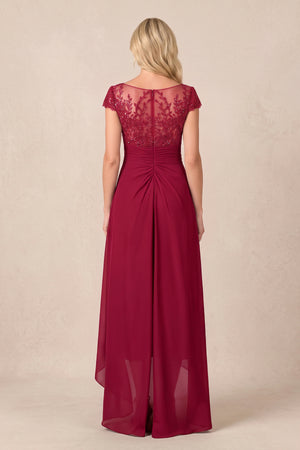 Burgundy V-Neck Chiffon A-Line Embroidered Ruched Mother of the Bride Dress (2) | KISSBRIDAL