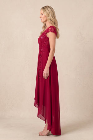 Burgundy V-Neck Chiffon A-Line Embroidered Ruched Mother of the Bride Dress (3) | KISSBRIDAL
