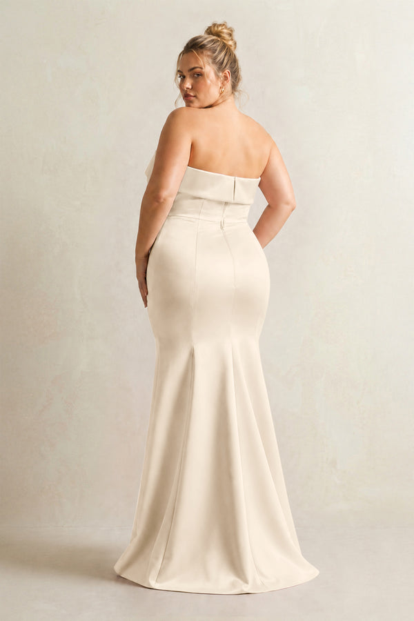 Buttercream Strapless Satin Mermaid Bridesmaid Dress (2) [sizeplus] | KISSBRIDAL