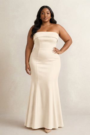 Buttercream Strapless Satin Mermaid Bridesmaid Dress (3) [sizeplus] | KISSBRIDAL
