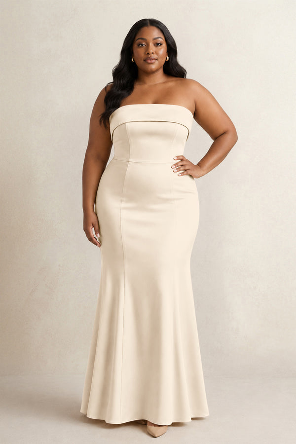 Buttercream Strapless Satin Mermaid Bridesmaid Dress (3) [sizeplus] | KISSBRIDAL