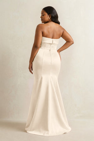 Buttercream Strapless Satin Mermaid Bridesmaid Dress (4) [sizeplus] | KISSBRIDAL