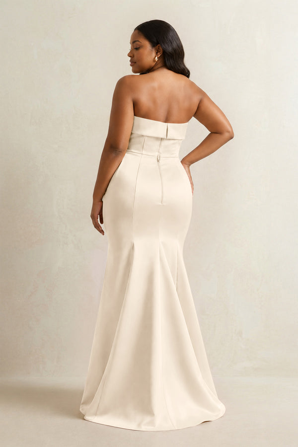 Buttercream Strapless Satin Mermaid Bridesmaid Dress (4) [sizeplus] | KISSBRIDAL