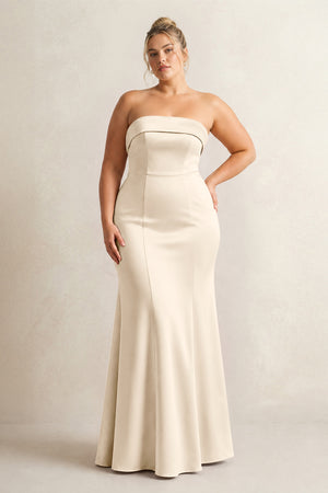 Buttercream Strapless Satin Mermaid Bridesmaid Dress [sizeplus] | KISSBRIDAL