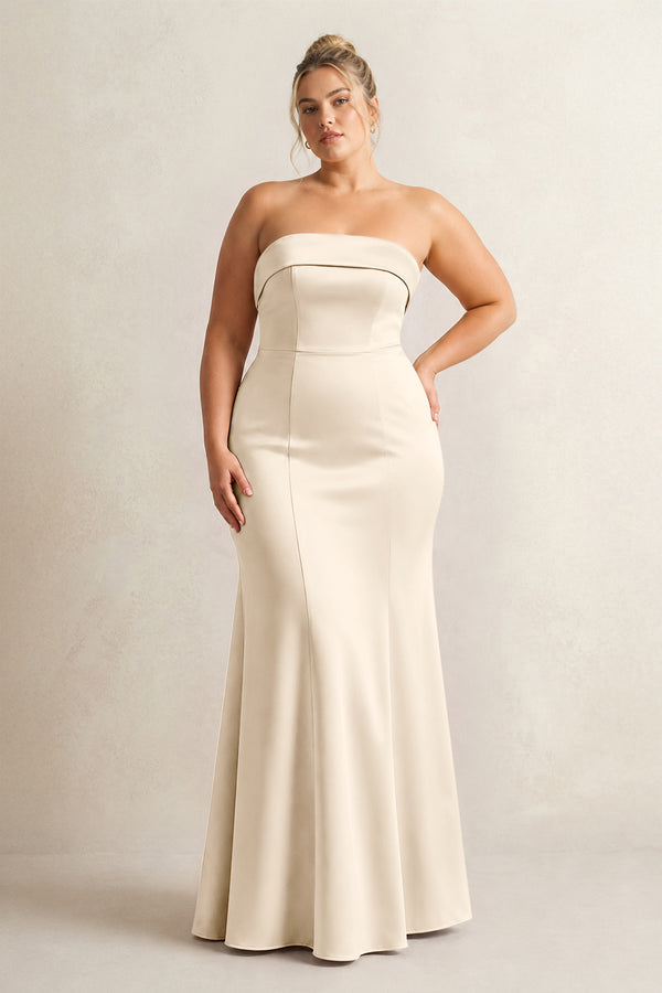 Buttercream Strapless Satin Mermaid Bridesmaid Dress [sizeplus] | KISSBRIDAL
