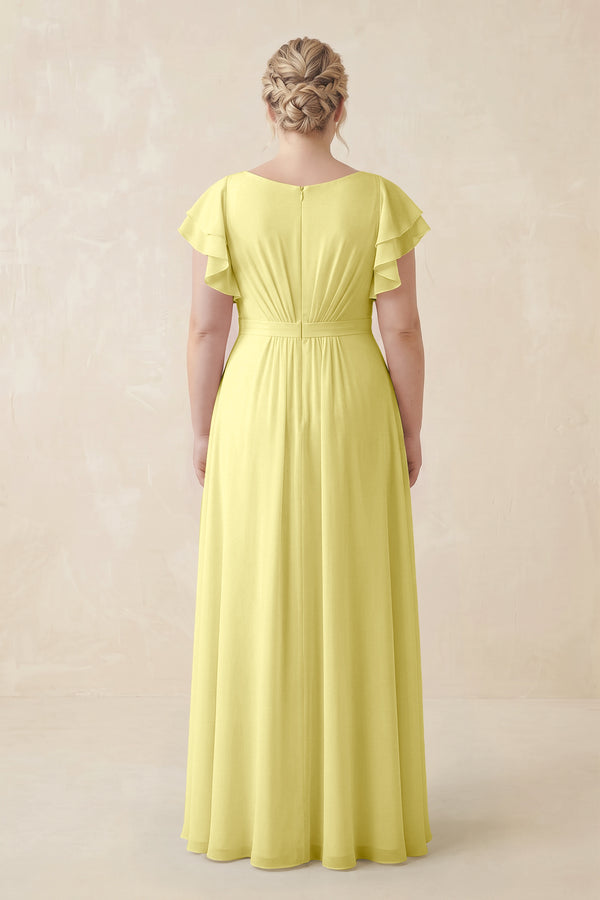 Buttercup Cap Sleeve Ruffled A-Line Chiffon Bridesmaid Dress (2) | KISSBRIDAL
