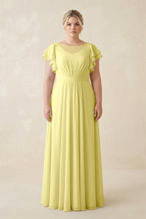 Buttercup Cap Sleeve Ruffled A-Line Chiffon Bridesmaid Dress | KISSBRIDAL