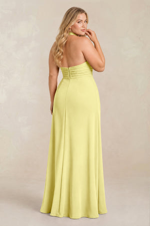 Buttercup High Neck Chiffon Sheath Ruched Bridesmaid Dress (2) [sizeplus] | KISSBRIDAL