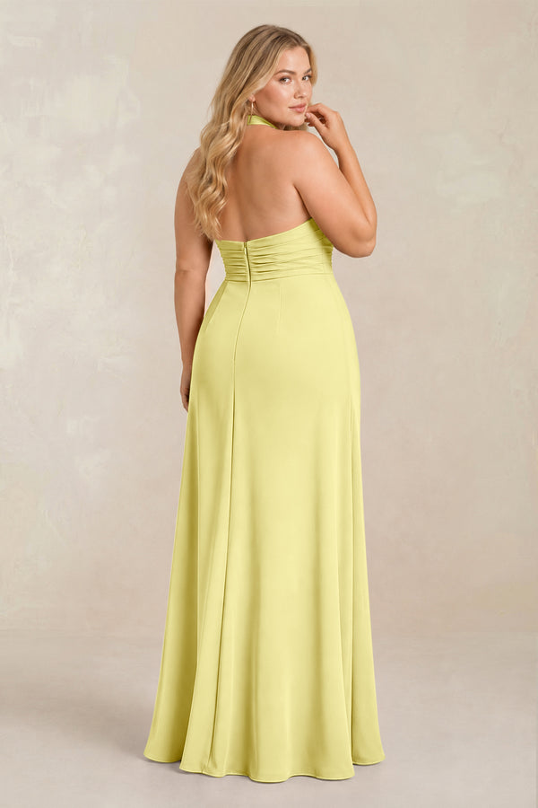 Buttercup High Neck Chiffon Sheath Ruched Bridesmaid Dress (2) [sizeplus] | KISSBRIDAL