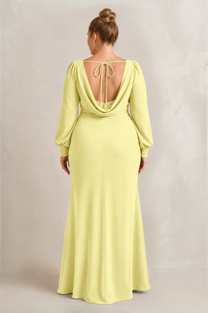 Buttercup Long Sleeve V-Neck Sheath Chiffon Bridesmaid Dress (2) [sizeplus] | KISSBRIDAL