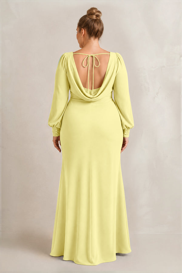 Buttercup Long Sleeve V-Neck Sheath Chiffon Bridesmaid Dress (2) [sizeplus] | KISSBRIDAL