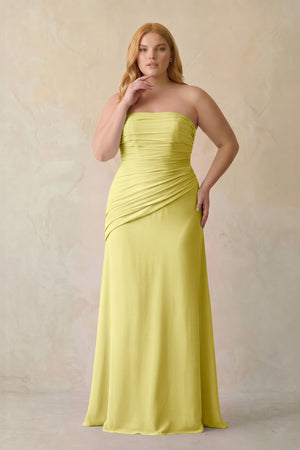 Buttercup Sheath Chiffon Strapless Pleated Bridesmaid Dress (3) | KISSBRIDAL[sizeplus]