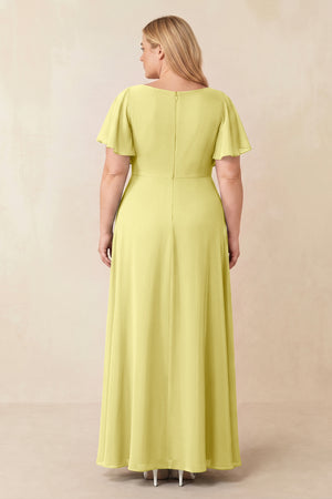 Buttercup Short Sleeves Bateau A-Line Chiffon Bridesmaid Dress (2) [sizeplus] | KISSBRIDAL