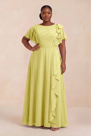 Buttercup Short Sleeves Bateau A-Line Chiffon Bridesmaid Dress (3) [sizeplus] | KISSBRIDAL