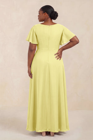 Buttercup Short Sleeves Bateau A-Line Chiffon Bridesmaid Dress (4) [sizeplus] | KISSBRIDAL