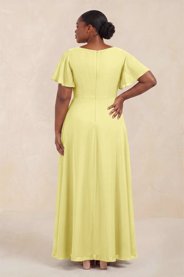 Buttercup Short Sleeves Bateau A-Line Chiffon Bridesmaid Dress (4) [sizeplus] | KISSBRIDAL