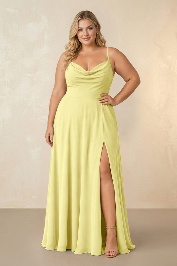 Buttercup Spaghetti Straps Chiffon A-Line Bridesmaid Dress [sizeplus] | KISSBRIDAL