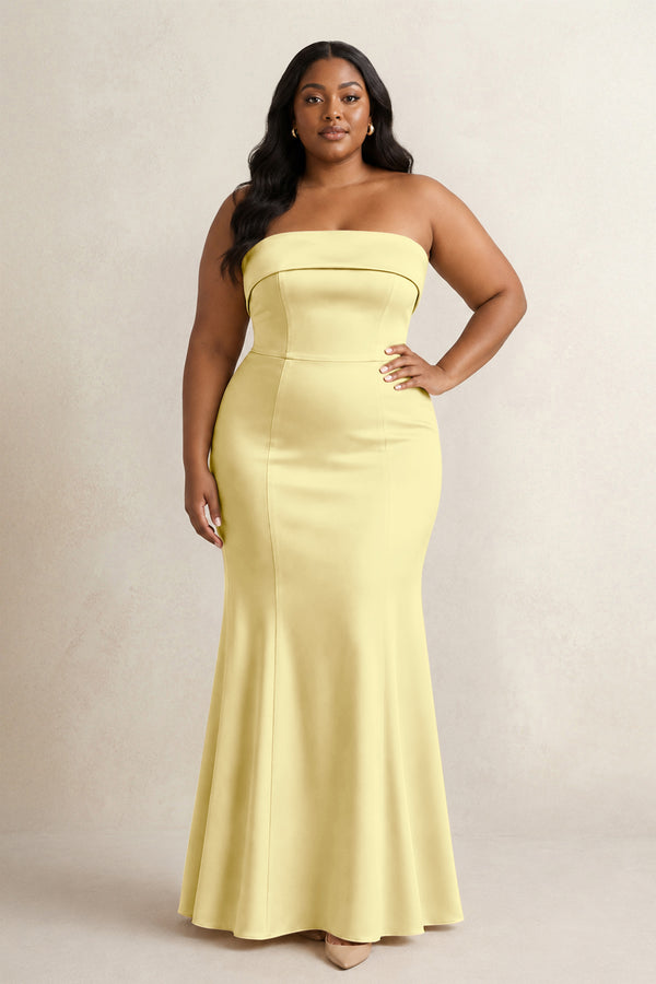 Buttercup Strapless Satin Mermaid Bridesmaid Dress (3) [sizeplus] | KISSBRIDAL