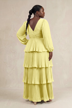 Buttercup V-Neck Tiered A-Line Long Sleeve Bridesmaid Dress (2) [sizeplus] | KISSBRIDAL