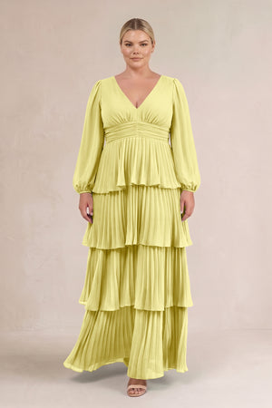 Buttercup V-Neck Tiered A-Line Long Sleeve Bridesmaid Dress (3) [sizeplus] | KISSBRIDAL