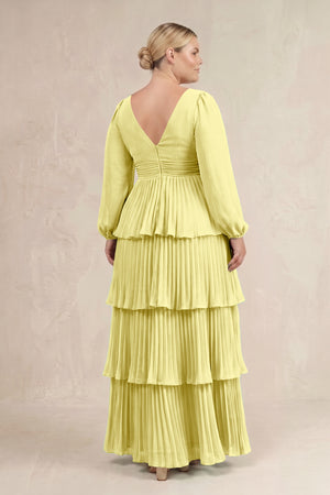 Buttercup V-Neck Tiered A-Line Long Sleeve Bridesmaid Dress (4) [sizeplus] | KISSBRIDAL