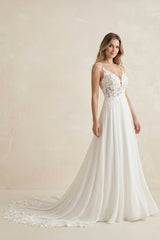 Cami Strap A - Line Chiffon Appliqued Wedding Dress in White - KISS BRIDAL Wedding Dresses