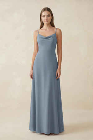 Cami Strap A-Line Chiffon Bridesmaid Dress in Neptune - KISS BRIDAL BRIDESMAID DRESSES