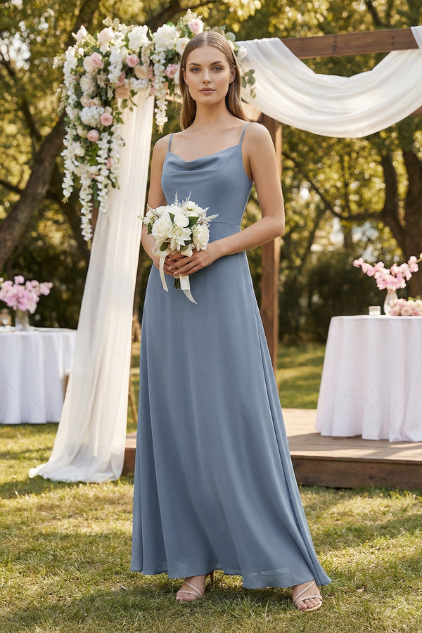 Cami Strap A-Line Chiffon Bridesmaid Dress in Neptune - KISS BRIDAL BRIDESMAID DRESSES