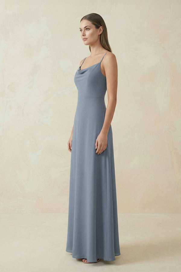 Cami Strap A-Line Chiffon Bridesmaid Dress in Neptune - KISS BRIDAL BRIDESMAID DRESSES