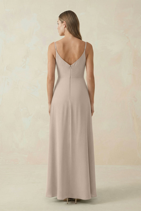 Cami Strap A - Line Chiffon Bridesmaid Dress in Almond - SHE IS ME Bridesmaid Dresses