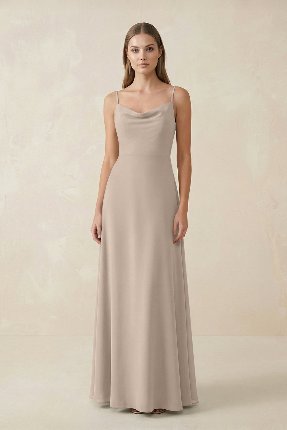 Cami Strap A - Line Chiffon Bridesmaid Dress in Almond - KISS BRIDAL Bridesmaid Dresses