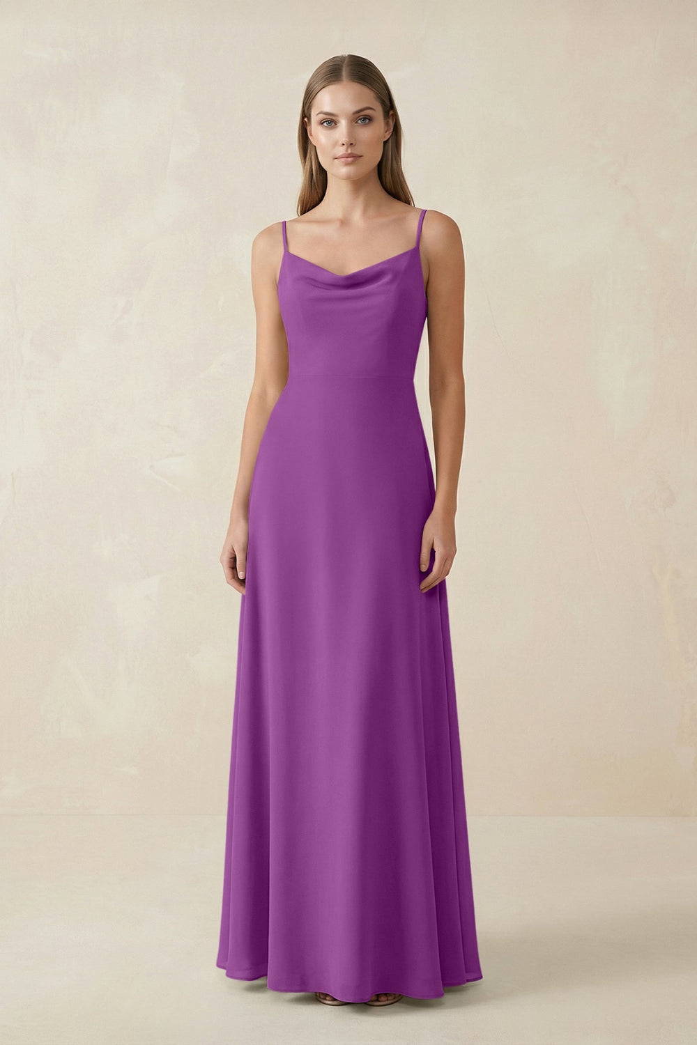 Cami Strap A - Line Chiffon Bridesmaid Dress in Amethyst - KISS BRIDAL Bridesmaid Dresses