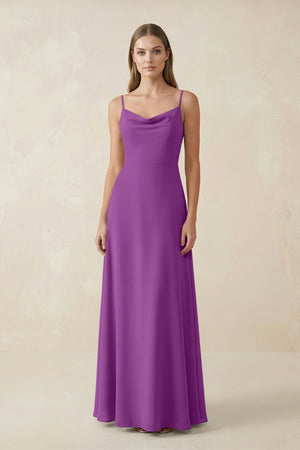 Cami Strap A - Line Chiffon Bridesmaid Dress in Amethyst - SHE IS ME Bridesmaid Dresses