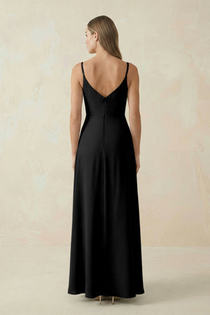 Cami Strap A - Line Chiffon Bridesmaid Dress in Black - SHE IS ME Bridesmaid Dresses