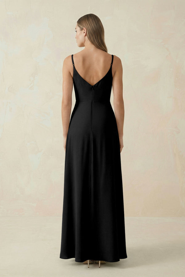 Cami Strap A - Line Chiffon Bridesmaid Dress in Black - SHE IS ME Bridesmaid Dresses