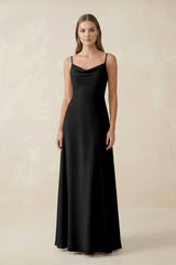 Cami Strap A - Line Chiffon Bridesmaid Dress in Black - KISS BRIDAL Bridesmaid Dresses