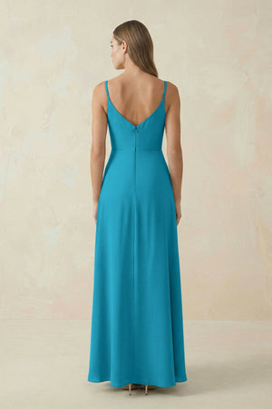 Cami Strap A - Line Chiffon Bridesmaid Dress in Blue Jay - SHE IS ME Bridesmaid Dresses