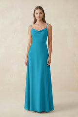 Cami Strap A - Line Chiffon Bridesmaid Dress in Blue Jay - KISS BRIDAL Bridesmaid Dresses