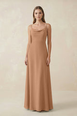 Cami Strap A - Line Chiffon Bridesmaid Dress in Bronzer - KISS BRIDAL Bridesmaid Dresses