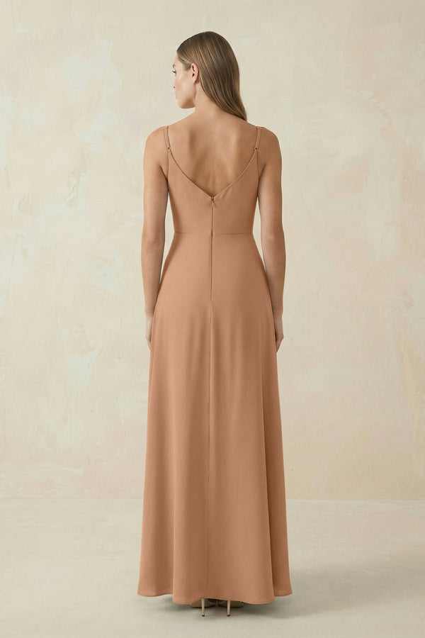 Cami Strap A - Line Chiffon Bridesmaid Dress in Bronzer - SHE IS ME Bridesmaid Dresses