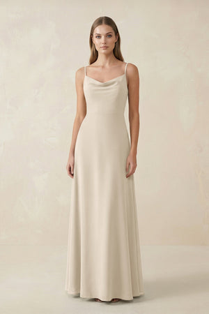 Cami Strap A - Line Chiffon Bridesmaid Dress in Champagne - SHE IS ME Bridesmaid Dresses