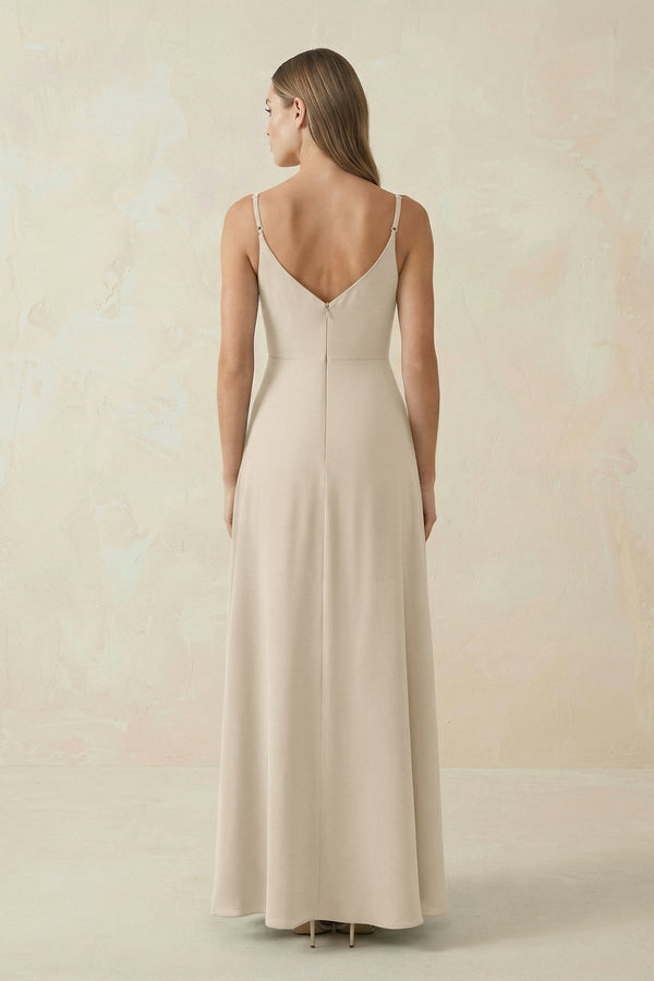 Cami Strap A - Line Chiffon Bridesmaid Dress in Champagne - SHE IS ME Bridesmaid Dresses