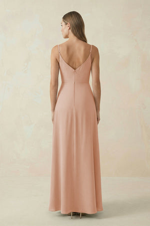 Cami Strap A - Line Chiffon Bridesmaid Dress in Champagne Rose - SHE IS ME Bridesmaid Dresses
